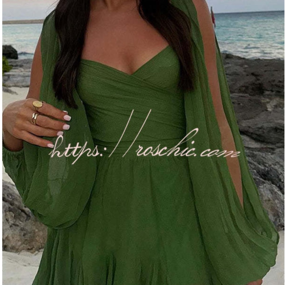 RoschicWORTHY OF PRAISE CHIFFON LONG BALLOON SLIT SLEEVE BACK LACE-UP MINI DRESS